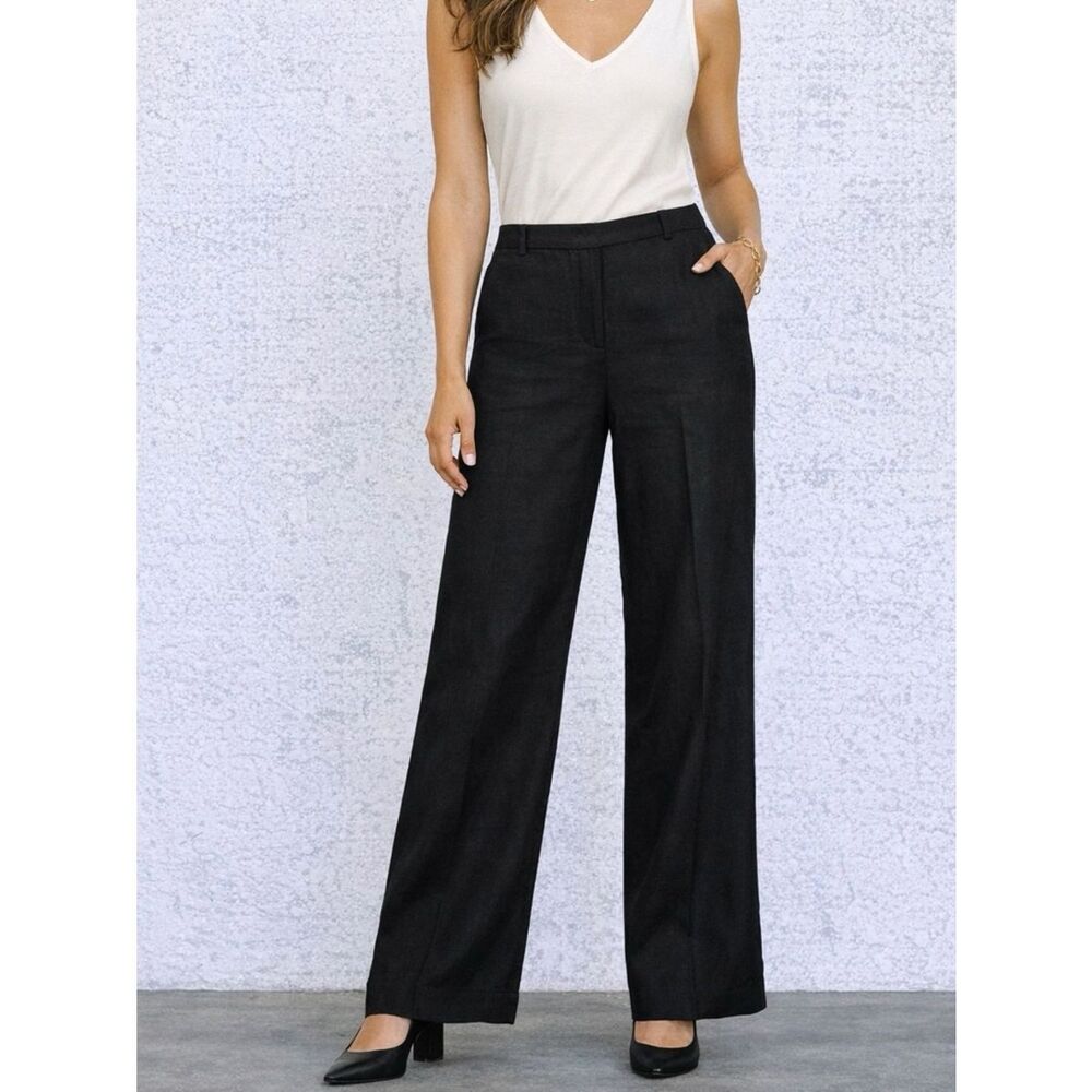 Kate Hill Black Wide Leg Dress Pants Trouser Career Minimalist Size 8P Vintage